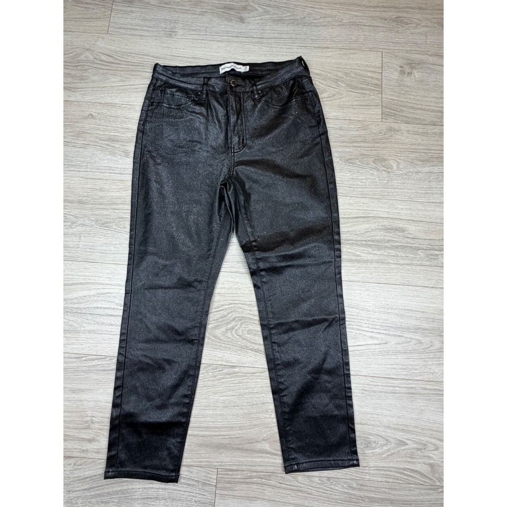 RM Rebecca Minkoff Black Coated Metallic Skinny Jeans Womens 10P Petite Sparkle